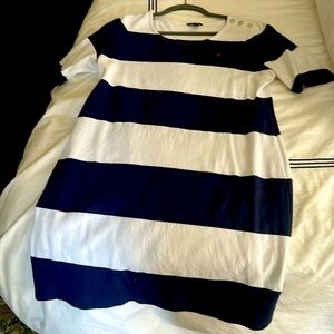 Navy and white striped cotton dress